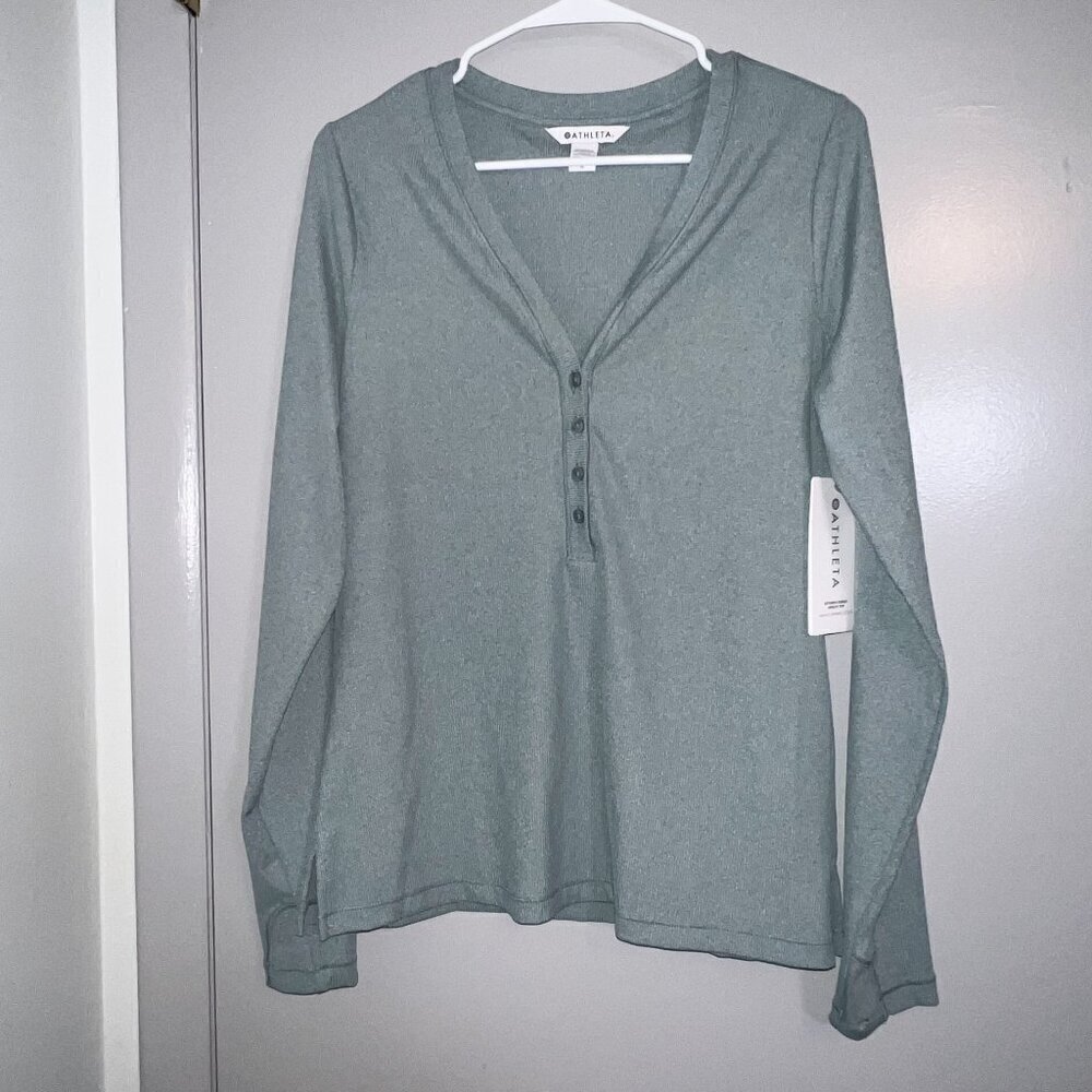 NWT Athleta Untempo Ribbed Henley Top Blue/Green Size L